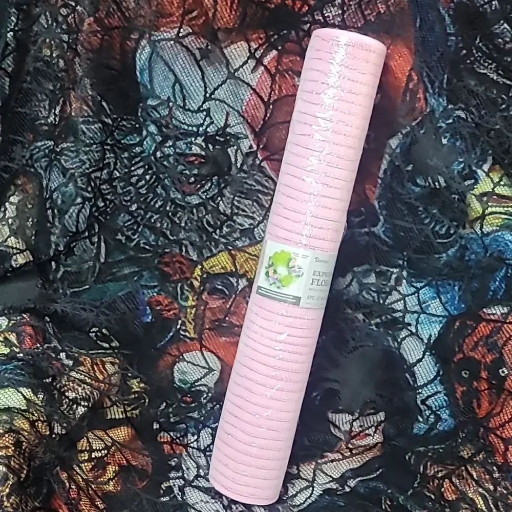 Floral Deco Mesh Roll - Light Pink with Pink Metallic Accents